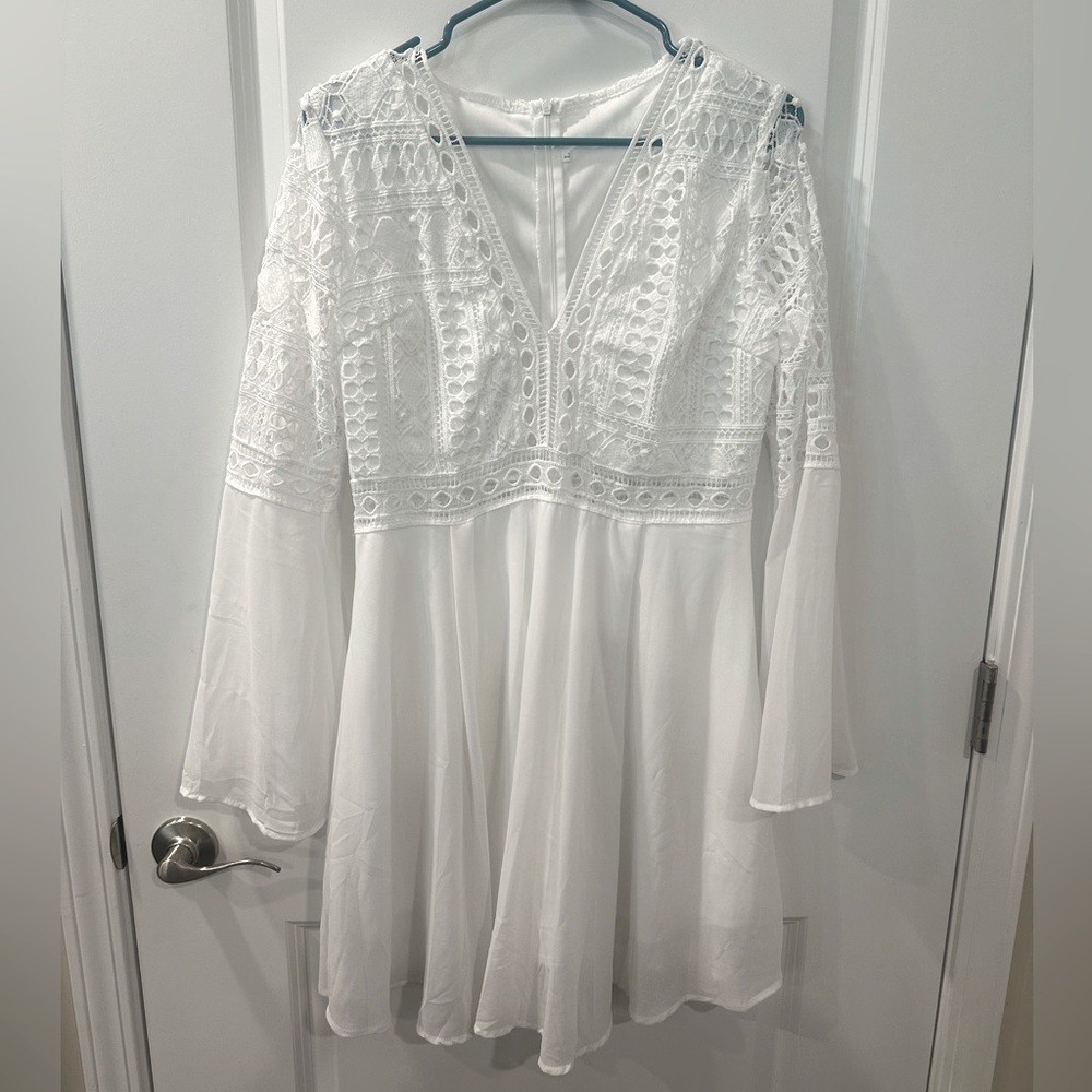 White Crochet Bell Sleeve Dress